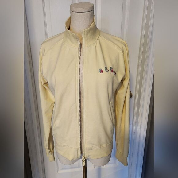 BCBGโMAX AZRIA Yellow Embroidered Zip Up Sweater - Size Large - Picture 5 of 15